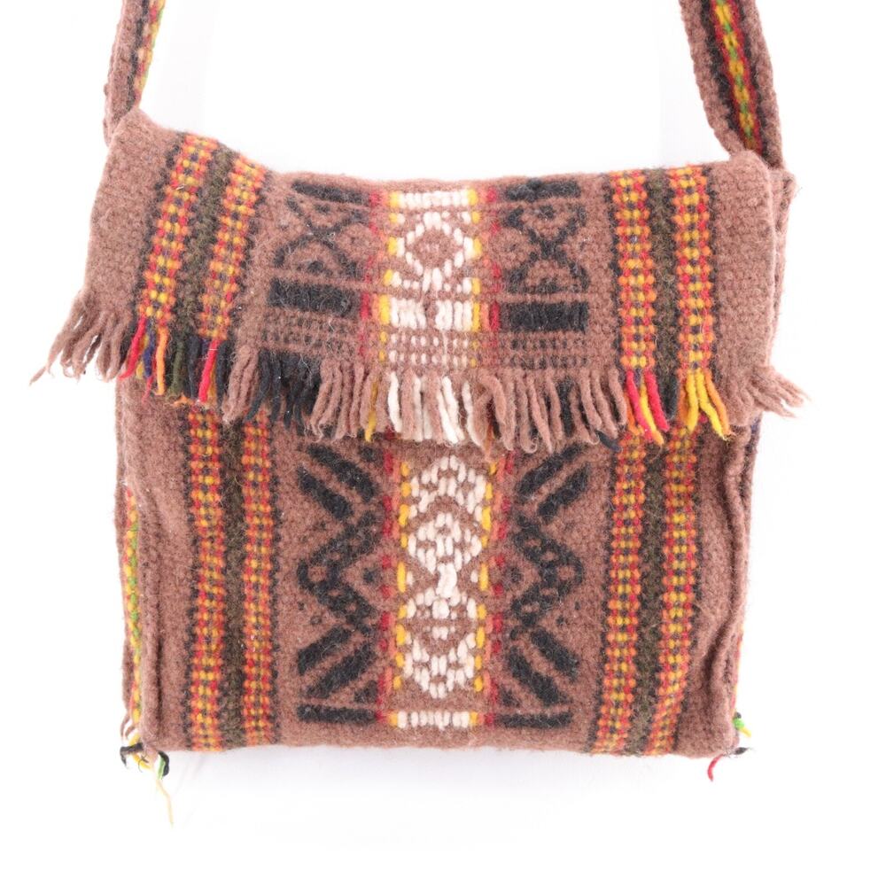 Aztec Wool Handbag Unisex Small Brown Messenger Flap Fringe Purse Shoulder Bag